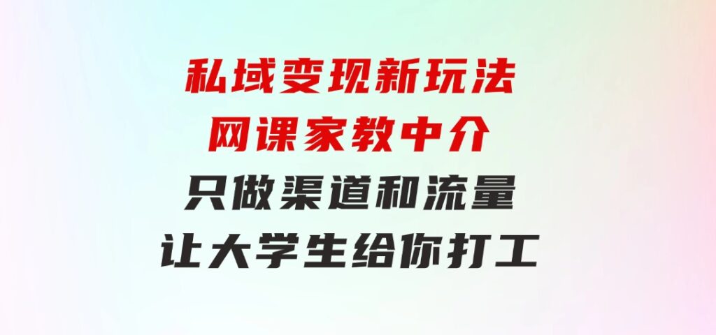 私域变现新玩法，网课家教中介，只做渠道和流量，让大学生给你打工-92资源网