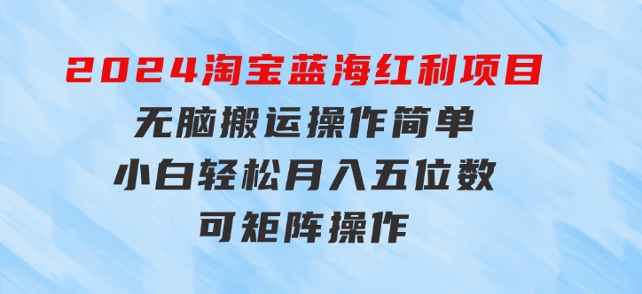 2024淘宝蓝海红利项目，无脑搬运操作简单，小白轻松月入五位数，可矩阵-92资源网