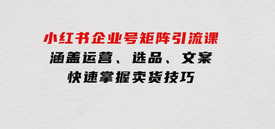 小红书企业号矩阵引流课，涵盖运营、选品、文案，快速掌握卖货技巧-92资源网