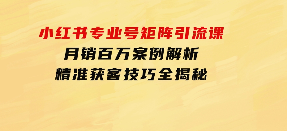 小红书专业号矩阵引流课，月销百万案例解析，精准获客技巧全揭秘-92资源网