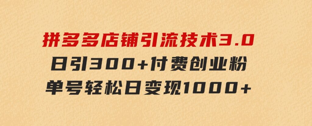 拼多多店铺引流技术3.0，日引300+付费创业粉，单号轻松日变现1000+-92资源网