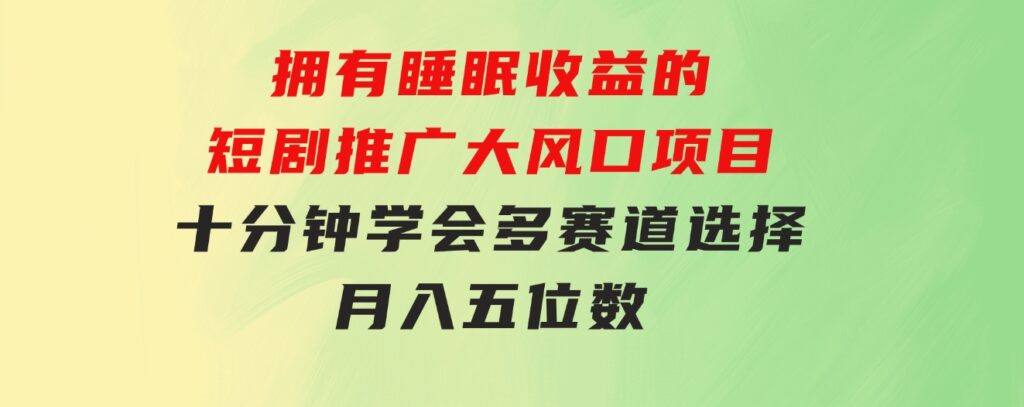 拥有睡眠收益的短剧推广大风口项目，十分钟学会，多赛道选择，月入五位数-92资源网