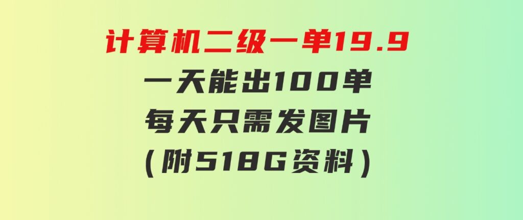 计算机二级，一单19.9一天能出100单，每天只需发发图片（附518G资料）-92资源网