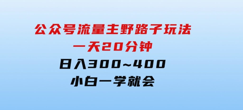 公众号流量主野路子玩法，一天20分钟，日入300~400，小白一学就会-92资源网