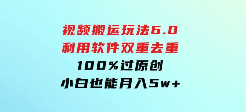 视频搬运玩法6.0，利用软件双重去重，100%过原创，小白也能月入5w+-92资源网