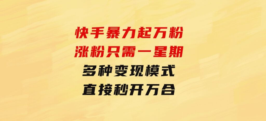 快手暴力起万粉，涨粉只需一星期，多种变现模式，直接秒开万合，小白-92资源网