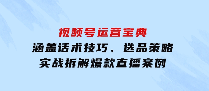 视频号运营宝典：涵盖话术技巧、选品策略、实战拆解爆款直播案例-92资源网