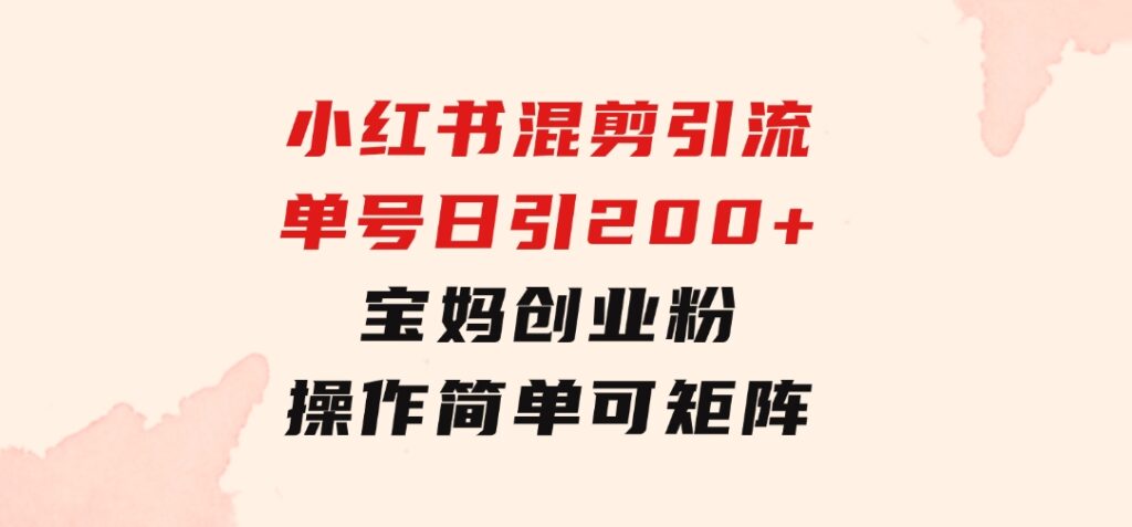 小红书混剪引流，单号日引200+宝妈创业粉，操作简单可矩阵-92资源网