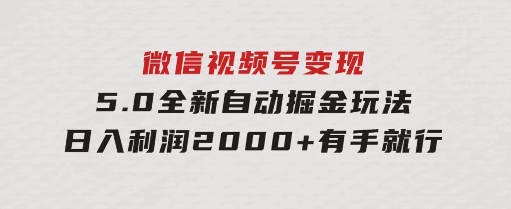 微信视频号变现，5.0全新自动掘金玩法，日入利润2000+有手就行-92资源网