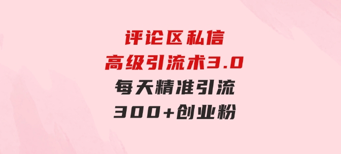 评论区私信高级引流术3.0，每天精准引流300+创业粉，操作简单，流量稳定-92资源网