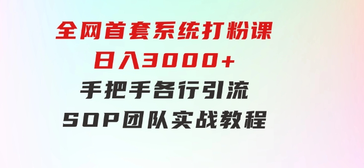 全网首套系统打粉课，日入3000+，手把手各行引流SOP团队实战教程-92资源网