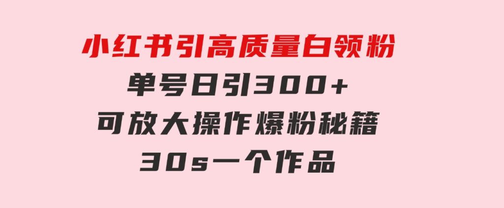 小红书引高质量白领粉，单号日引300+，可放大操作，爆粉秘籍！30s一个作品-92资源网