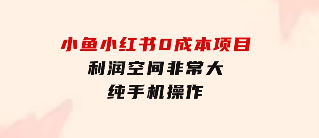 小鱼小红书0成本项目，利润空间非常大，纯手机操作-92资源网