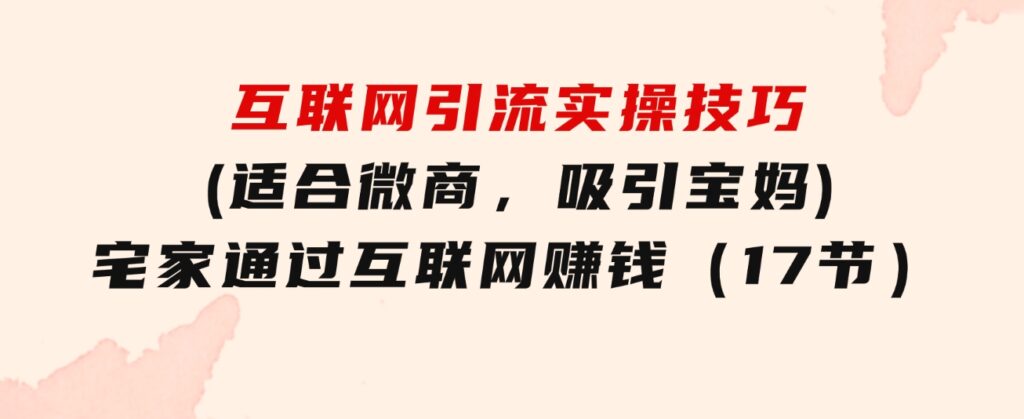 互联网引流实操技巧(适合微商，吸引宝妈)，宅家通过互联网赚钱（17节）-92资源网