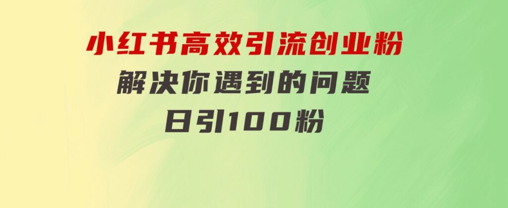 小红书高效引流创业粉，解决你遇到的问题，日引100粉-92资源网