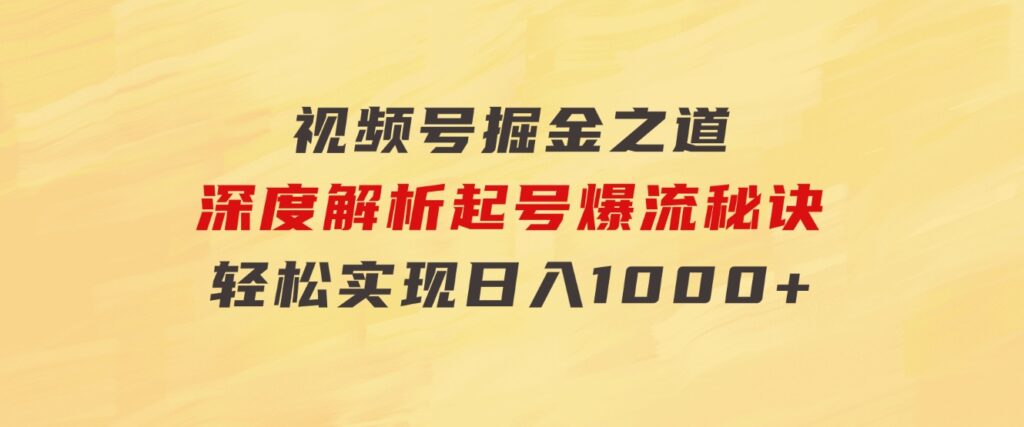 红利无限！视频号掘金之道，深度解析起号爆流秘诀，轻松实现日入1000+！-92资源网