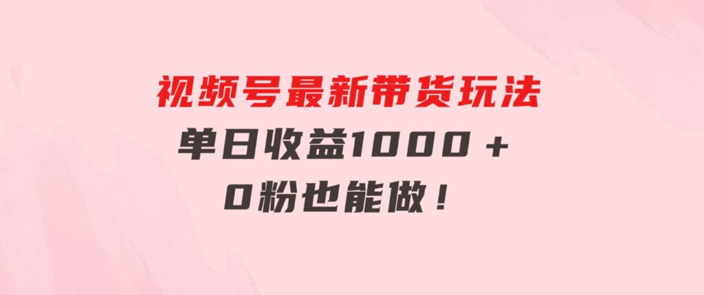 视频号最新带货玩法，流量爆炸，单日收益1000＋，0粉也能做！-92资源网