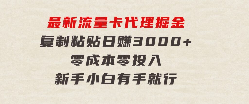 最新流量卡代理掘金，复制粘贴日赚3000+，零成本零投入，新手小白有手就行-92资源网