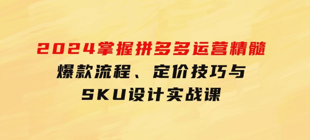 2024掌握拼多多运营精髓：爆款流程、定价技巧与SKU设计实战课-92资源网