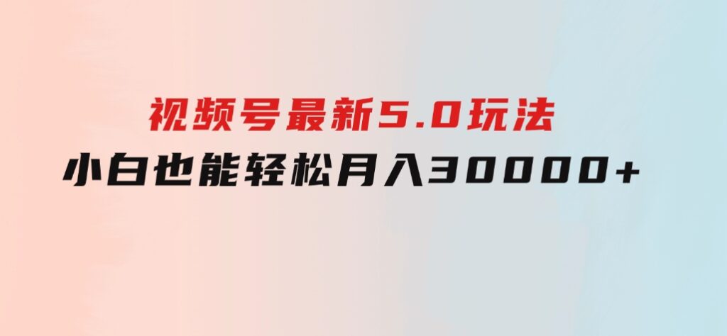 视频号最新5.0玩法，小白也能轻松月入30000+-92资源网