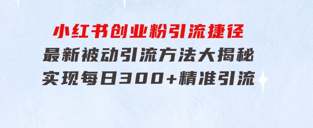 小红书创业粉引流捷径！最新被动引流方法大揭秘，实现每日300+精准引流-92资源网