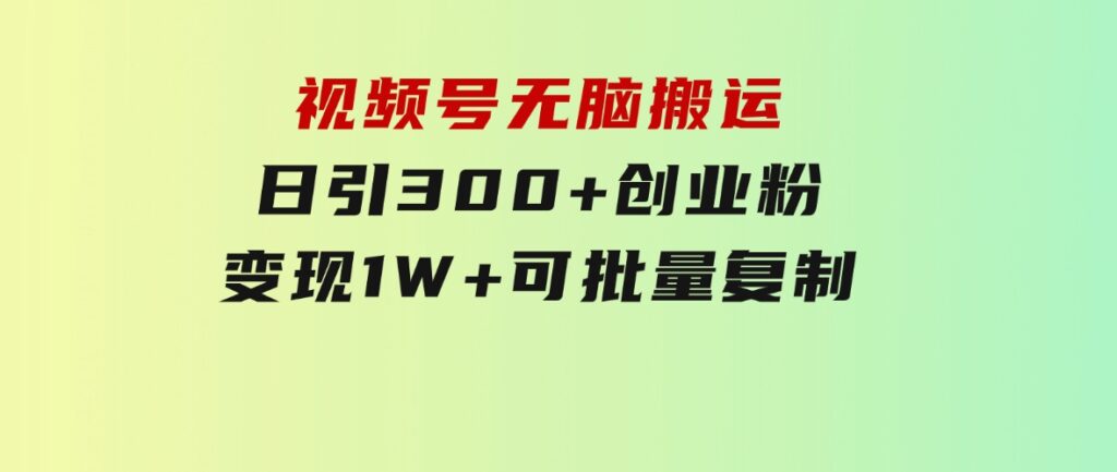 视频号无脑搬运日引300+创业粉，变现1W+可批量复制-92资源网