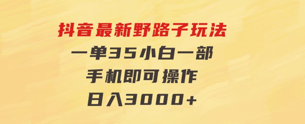 抖音最新野路子玩法，一单35，小白一部手机即可操作，，日入3000+-92资源网