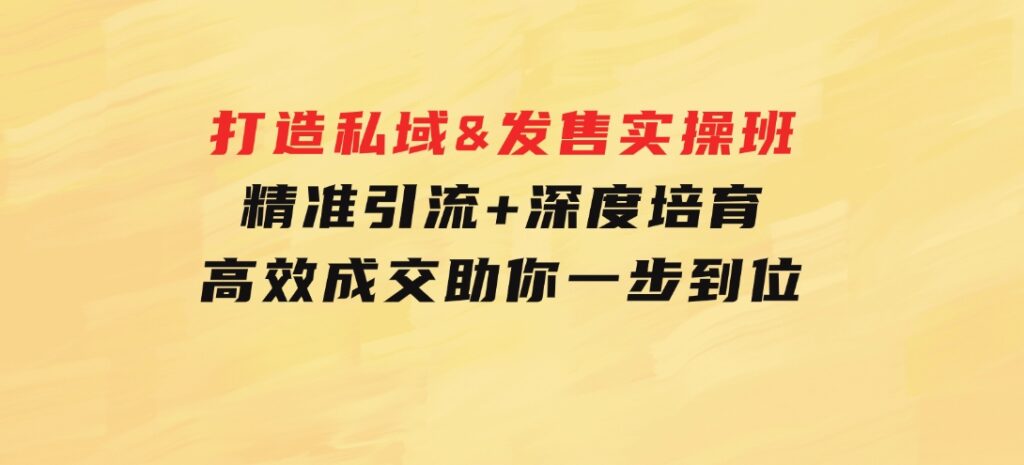 打造私域&发售实操班：精准引流+深度培育+高效成交，助你一步到位-92资源网