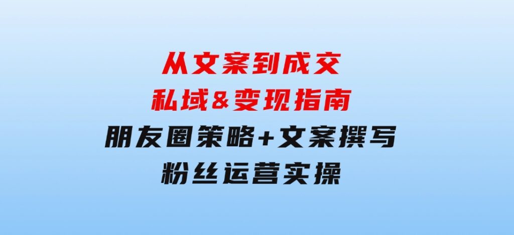 从文案到成交，私域&变现指南：朋友圈策略+文案撰写+粉丝运营实操-92资源网