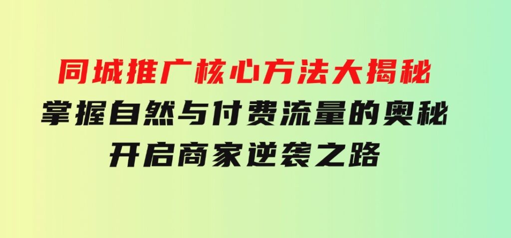 同城推广核心方法大揭秘：掌握自然与付费流量的奥秘，开启商家逆袭之路-92资源网