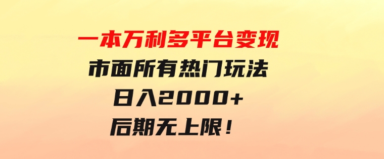 一本万利多平台变现，市面所有热门玩法，日入2000+，后期无上限！-92资源网