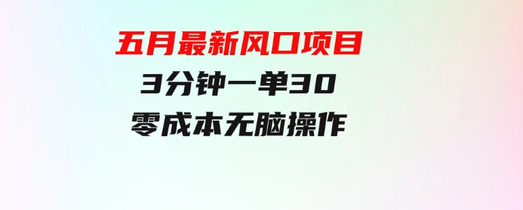 五月最新风口项目，3分钟一单30，零成本，无脑操作-92资源网