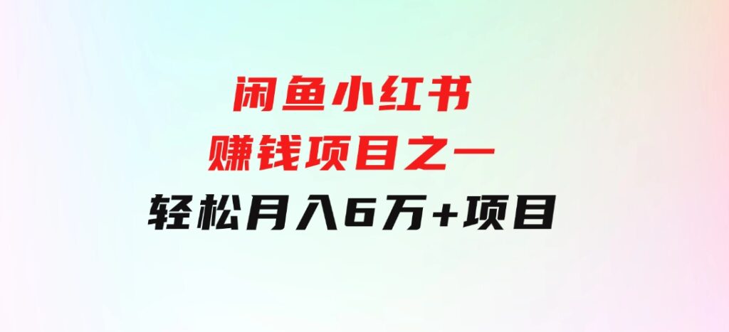 闲鱼小红书赚钱项目之一，轻松月入6万+项目-92资源网