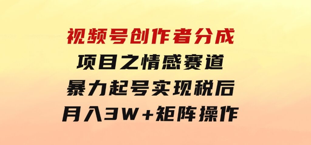 视频号创作者分成项目之情感赛道，暴力起号，实现税后月入3W+矩阵操作-92资源网