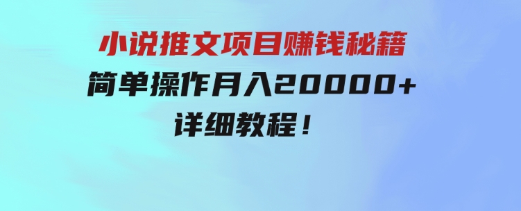 简单操作，月入20000+，详细教程！小说推文项目赚钱秘籍！-92资源网