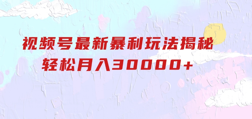 视频号最新暴利玩法揭秘，轻松月入30000+-92资源网