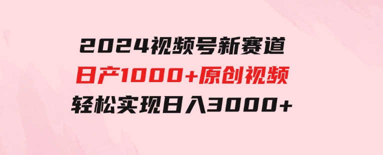 2024视频号新赛道，日产1000+原创视频，轻松实现日入3000+-92资源网