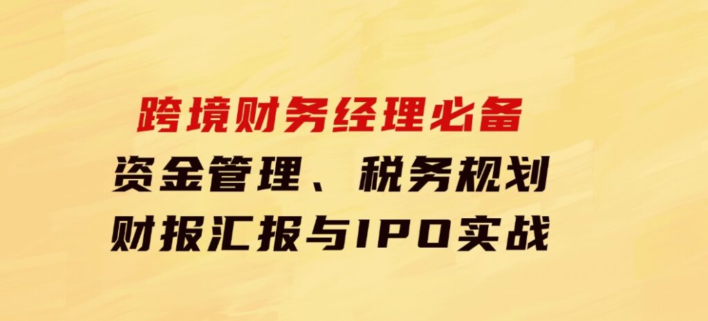 跨境财务经理必备：资金管理、税务规划、财报汇报与IPO实战-92资源网