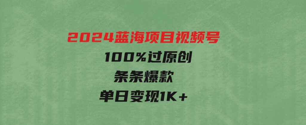 （9777期）2024蓝海项目视频号，最新方法，100%过原创，条条爆款，单日变现1K+，…-92资源网