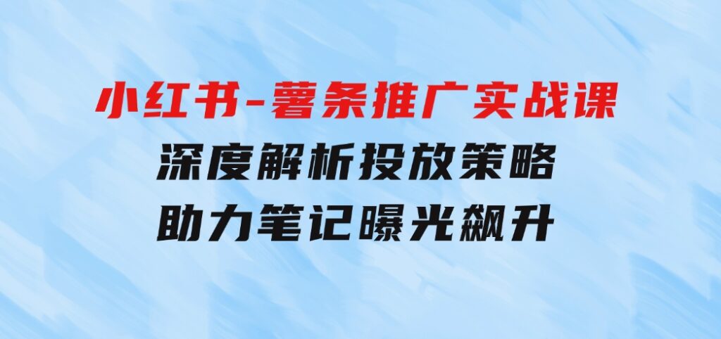 小红书-薯条推广实战课：深度解析投放策略，助力笔记曝光飙升-92资源网