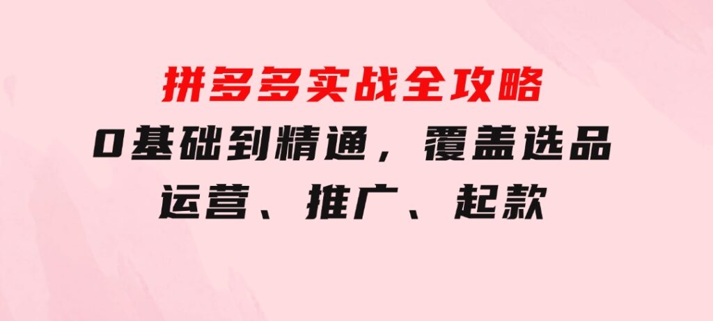 拼多多实战全攻略：0基础到精通，覆盖选品、运营、推广、起款-92资源网