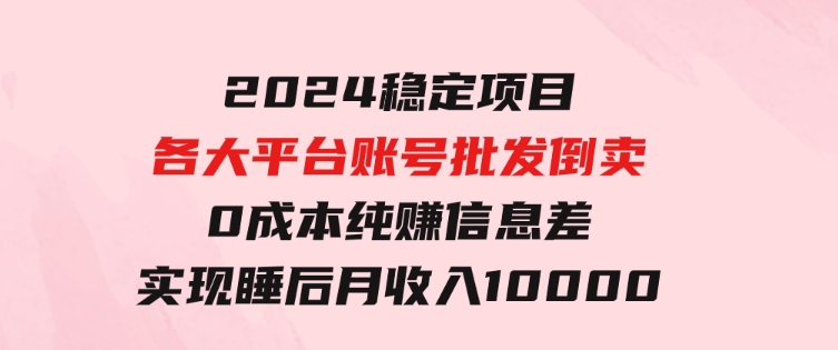 2024稳定项目各大平台账号批发倒卖0成本纯赚信息差实现睡后月收入10000-92资源网