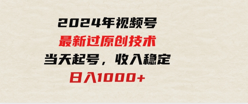 （9565期）2024年视频号最新过原创技术，当天起号，收入稳定，日入1000+-92资源网