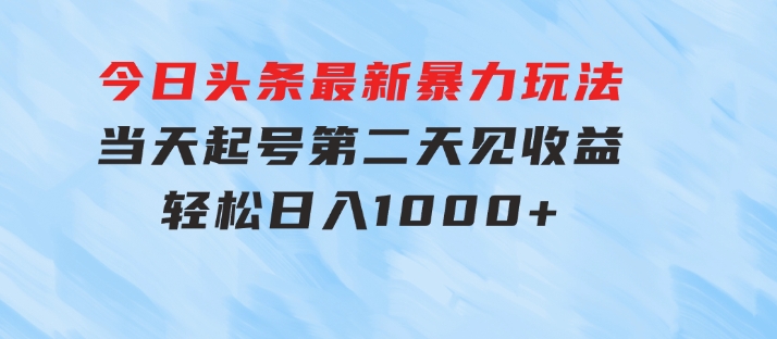 今日头条最新暴力玩法，当天起号，第二天见收益，轻松日入1000+-92资源网