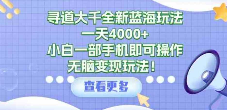 （9479期）寻道大千全新蓝海玩法，一天4000+，小白一部手机即可操作，无脑变现玩法！-92资源网