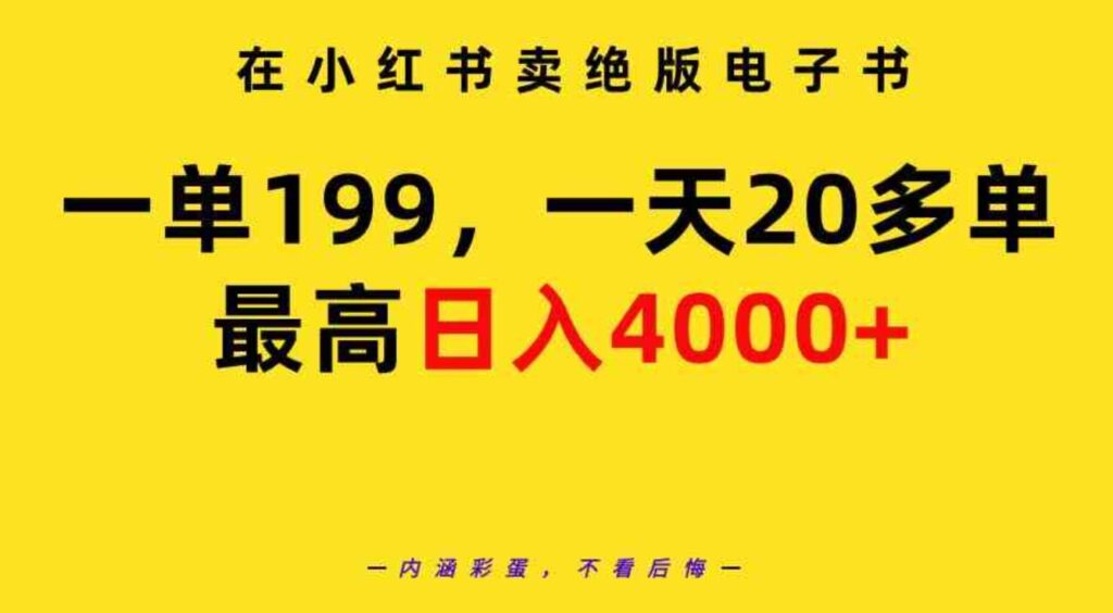 （9401期）在小红书卖绝版电子书，一单199一天最多搞20多单，最高日入4000+教程+资料-92资源网