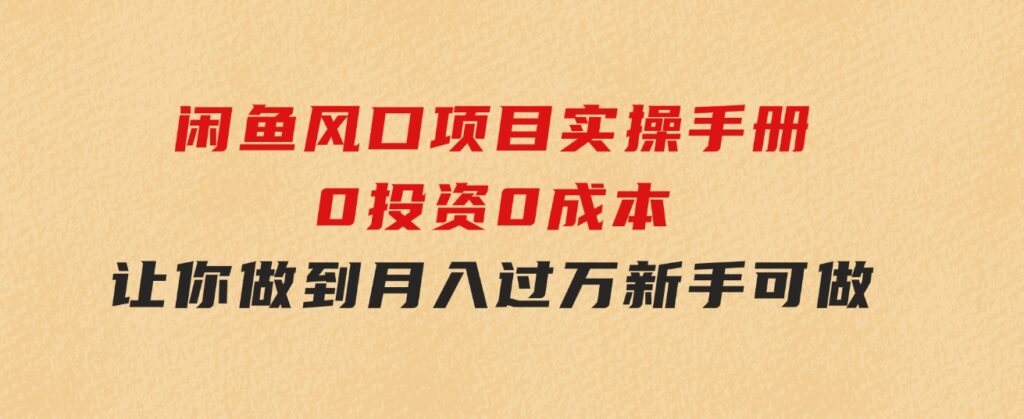 闲鱼风口项目实操手册，0投资0成本，让你做到，月入过万，新手可做-92资源网