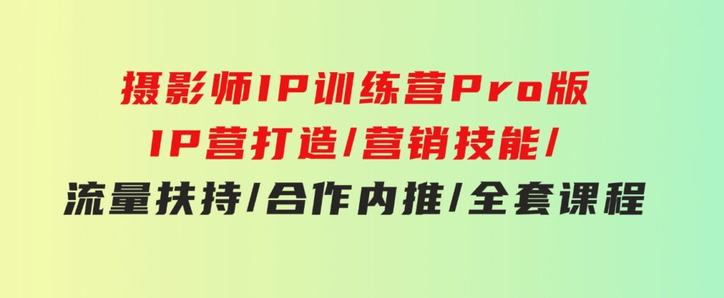 摄影师IP训练营Pro版，IP营打造/营销技能/流量扶持/合作内推/全套课程-92资源网