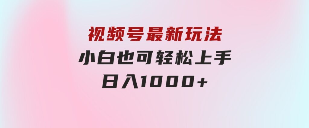 视频号最新玩法，小白也可轻松上手，日入1000+-92资源网