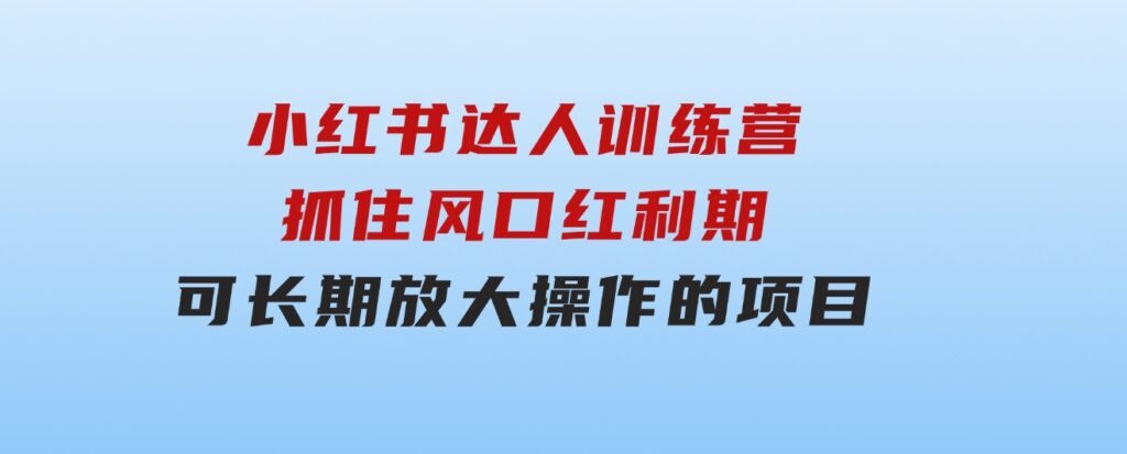 小红书达人训练营-第4期：抓住风口红利期，可长期，放大操作的项目-92资源网